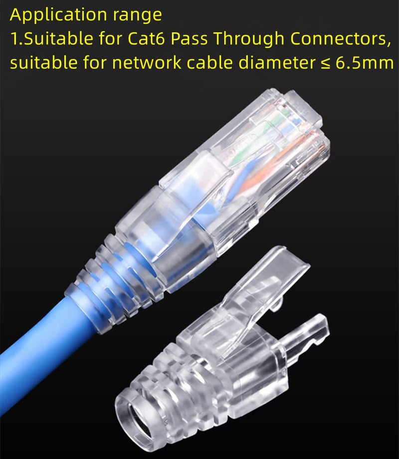 PETECHTOOL RJ45 CAT6 Pass Through 100 Pcs Strain Relief Boots Connectors for Standard CAT6 Ethernet LAN Cable Connector Boot Cover for Various Diameter LAN Cable Clear - Image 4